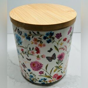 Floral Ceramic Jar with Bamboo Lid